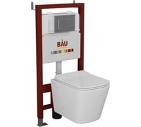 Комплект Bauedge BAU 6 в 1: инсталляция BAU PRO, унитаз подвесной безободковый Bau Stil 51x35, сиденье дюропласт микролифт, клавиша BAU Stil сатин Q111300-BS0002-Q00009