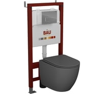 Комплект Bauedge BAU 6 в 1: инсталляция BAU PRO, унитаз подвесной безободковый Bau Dream 49,5x36, сиденье дюропласт микролифт, темно-серый матовый, клавиша BAU Hotel, хром Q111300-BL0001-DG-Q00007