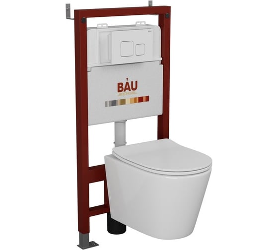 Комплект Bauedge BAU 6 в 1: инсталляция BAU PRO, унитаз подвесной безободковый Bau Nimb 49x36, сиденье дюропласт микролифт, клавиша BAU Soul, белая Q111300-BK0001-Q00014 1