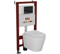 Комплект Bauedge BAU 6 в 1: инсталляция BAU PRO, унитаз подвесной безободковый Bau Nimb 49x36, сиденье дюропласт микролифт, клавиша из стекла BAU Dream, черная Q111300-BK0001-Q00011