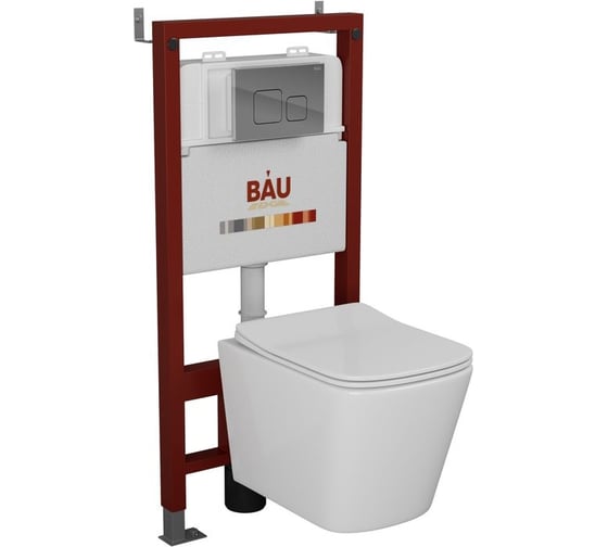 Комплект Bauedge BAU 6 в 1: инсталляция BAU PRO, унитаз подвесной безободковый Bau Stil 49x35, сиденье дюропласт микролифт, клавиша BAU Soul, хром Q111300-BS0001-Q00016