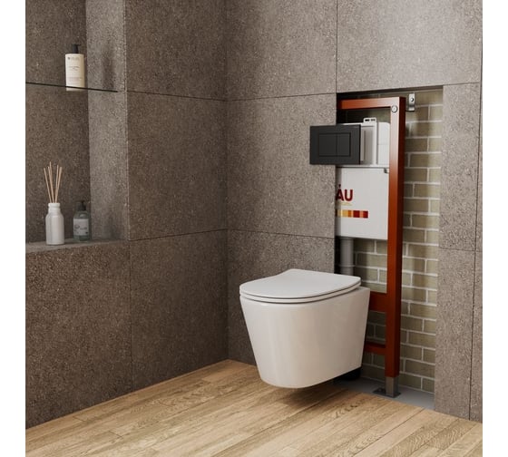 Комплект Bauedge BAU 6 в 1: инсталляция BAU PRO, унитаз подвесной безободковый Bau Nimb 49x36, сиденье дюропласт микролифт, клавиша BAU Stil, черная матовая Q111300-BK0001-Q00003