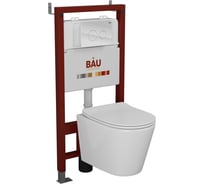 Комплект Bauedge BAU 6 в 1: инсталляция BAU PRO, унитаз подвесной безободковый Bau Nimb 49x36, сиденье дюропласт микролифт, клавиша из стекла BAU Dream, белая Q111300-BK0001-Q00010