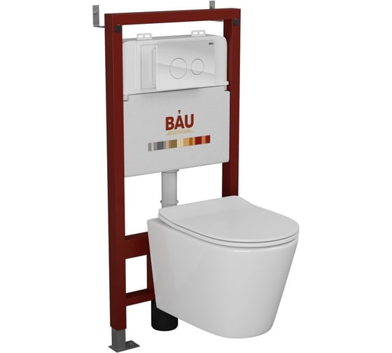 Комплект Bauedge BAU 6 в 1: инсталляция BAU PRO, унитаз подвесной безободковый Bau Nimb 49x36, сиденье дюропласт микролифт, клавиша из стекла BAU Dream, белая Q111300-BK0001-Q00010 1