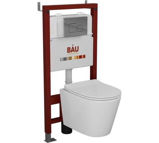 Комплект Bauedge BAU 6 в 1: инсталляция BAU PRO, унитаз подвесной безободковый Bau Nimb 49x36, сиденье дюропласт микролифт, клавиша BAU Soul, хром Q111300-BK0001-Q00016 1