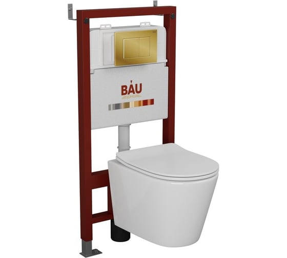 Комплект Bauedge BAU 6 в 1: инсталляция BAU PRO, унитаз подвесной безободковый Bau Nimb 49x36, сиденье дюропласт микролифт, клавиша BAU Stil, золото Q111300-BK0001-Q00013 1