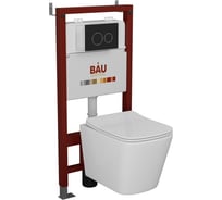 Комплект Bauedge BAU 6 в 1: инсталляция BAU PRO, унитаз подвесной безободковый Bau Stil 49x35, сиденье дюропласт микролифт, клавиша BAU Dream, черная матовая Q111300-BS0001-Q00005