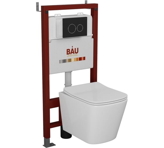 Комплект Bauedge BAU 6 в 1: инсталляция BAU PRO, унитаз подвесной безободковый Bau Stil 49x35, сиденье дюропласт микролифт, клавиша BAU Dream, черная матовая Q111300-BS0001-Q00005 1