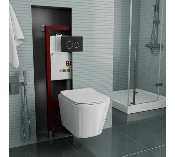 Комплект Bauedge BAU 6 в 1: инсталляция BAU PRO, унитаз подвесной безободковый Bau Stil 49x35, сиденье дюропласт микролифт, клавиша BAU Dream, черная матовая Q111300-BS0001-Q00005