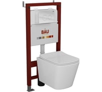 Комплект Bauedge BAU 6 в 1: инсталляция BAU PRO, унитаз подвесной безободковый Bau Stil 49x35, сиденье дюропласт микролифт, клавиша из стекла BAU Dream, белая Q111300-BS0001-Q00010