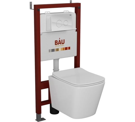 Комплект Bauedge BAU 6 в 1: инсталляция BAU PRO, унитаз подвесной безободковый Bau Stil 49x35, сиденье дюропласт микролифт, клавиша из стекла BAU Dream, белая Q111300-BS0001-Q00010 1