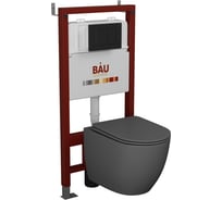 Комплект Bauedge BAU 6 в 1: инсталляция BAU PRO, унитаз подвесной безободковый Bau Dream 49,5x36, сиденье дюропласт микролифт, темно-серый матовый, клавиша BAU Stil, черная матовая Q111300-BL0001-DG-Q00003