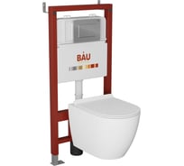 Комплект Bauedge BAU 6 в 1: инсталляция BAU PRO, унитаз подвесной безободковый Bau Dream 49,5x36, сиденье дюропласт микролифт, клавиша BAU Stil, хром Q111300-BL0001-Q00002