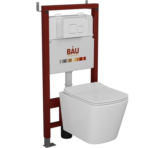 Комплект Bauedge BAU 6 в 1: инсталляция BAU PRO, унитаз подвесной безободковый Bau Stil 51x35, сиденье дюропласт микролифт, клавиша BAU Soul, белая Q111300-BS0002-Q00014 1