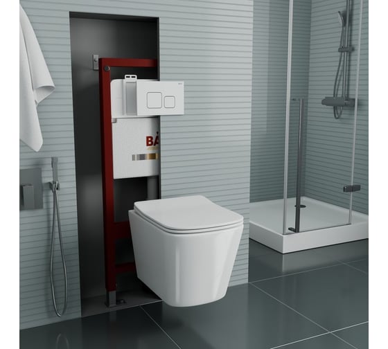 Комплект Bauedge BAU 6 в 1: инсталляция BAU PRO, унитаз подвесной безободковый Bau Stil 51x35, сиденье дюропласт микролифт, клавиша BAU Soul, белая Q111300-BS0002-Q00014