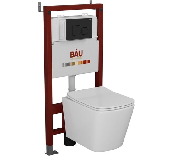 Комплект Bauedge BAU 6 в 1: инсталляция BAU PRO, унитаз подвесной безободковый Bau Stil 51x35, сиденье дюропласт микролифт, клавиша BAU Soul, черная матовая Q111300-BS0002-Q00015 1