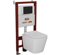 Комплект Bauedge BAU 6 в 1: инсталляция BAU PRO, унитаз подвесной безободковый Bau Stil 49x35, сиденье дюропласт микролифт, клавиша BAU Hotel, черная матовая Q111300-BS0001-Q00008