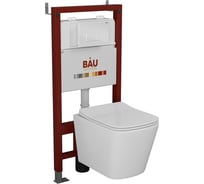 Комплект Bauedge BAU 6 в 1: инсталляция BAU PRO, унитаз подвесной безободковый Bau Stil 49x35, сиденье дюропласт микролифт, клавиша BAU Hotel, белый глянец Q111300-BS0001-Q00006