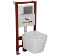 Комплект Bauedge BAU 6 в 1: инсталляция BAU PRO, унитаз подвесной безободковый Bau Stil 49x35, сиденье дюропласт микролифт, клавиша BAU Hotel, хром Q111300-BS0001-Q00007