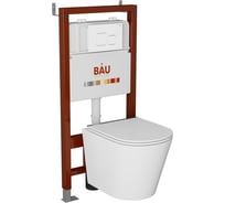 Комплект Bauedge BAU 6 в 1: инсталляция BAU PRO, унитаз подвесной безободковый Bau Nimb LUX, сиденье дюропласт микролифт со вставкой из нержавеющей стали, кнопка смыва BAU Soul, белая Q111300-BK0001-LUX-Q00014