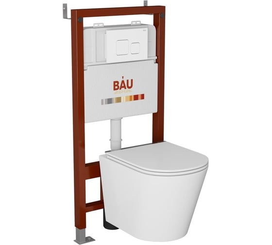 Комплект Bauedge BAU 6 в 1: инсталляция BAU PRO, унитаз подвесной безободковый Bau Nimb LUX, сиденье дюропласт микролифт со вставкой из нержавеющей стали, кнопка смыва BAU Soul, белая Q111300-BK0001-LUX-Q00014 1