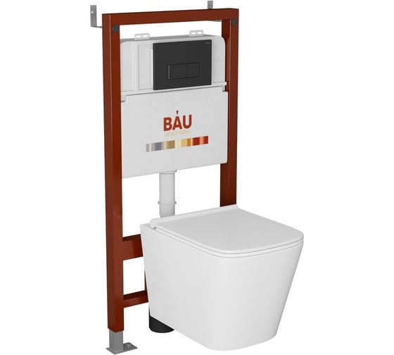 Комплект Bauedge BAU 6 в 1: инсталляция BAU PRO, унитаз подвесной безободковый Bau Stil PRO, сиденье быстросъемное микролифт, клавиша BAU Hotel, черный матовый Q111300-NS0001-PRO-Q00008