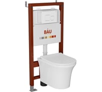 Комплект Bauedge BAU 6 в 1: инсталляция BAU PRO, унитаз подвесной безободковый Bau Spectrum PRO, быстросъемное сиденье микролифт, кнопка смыва BAU Soul, белая Q111300-NP0001-PRO-Q00014