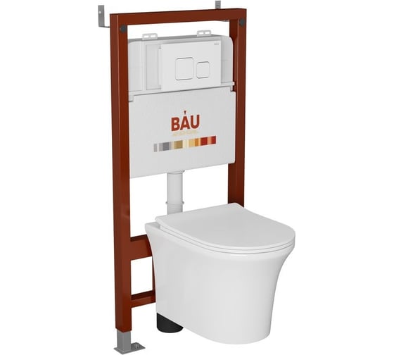 Комплект Bauedge BAU 6 в 1: инсталляция BAU PRO, унитаз подвесной безободковый Bau Spectrum PRO, быстросъемное сиденье микролифт, кнопка смыва BAU Soul, белая Q111300-NP0001-PRO-Q00014