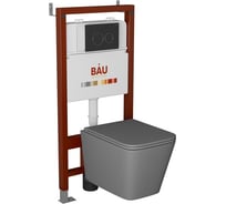 Комплект Bauedge BAU 6 в 1: инсталляция BAU PRO, унитаз подвесной безободковый торнадо обратного потока Bau Stil Hurricane-2, сиденье микролифт, темно-серый матовый, клавиша BAU Dream, черная матовая Q111300-BS0001-HQ2-DG-Q00005