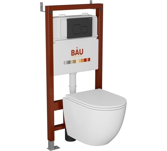 Комплект Bauedge BAU 6 в 1: инсталляция BAU PRO, унитаз подвесной безободковый вихревой со скрытым сливом Bau Dream Hurricane3, сиденье дюропласт микролифт, кнопка смыва BAU Soul, черная матовая Q111300-BL0001-HQ3-Q00015 1