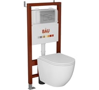 Комплект Bauedge BAU 6 в 1: инсталляция BAU PRO, унитаз подвесной безободковый вихревой со скрытым сливом Bau Dream Hurricane3, сиденье дюропласт микролифт, кнопка смыва BAU Soul, хром Q111300-BL0001-HQ3-Q00016