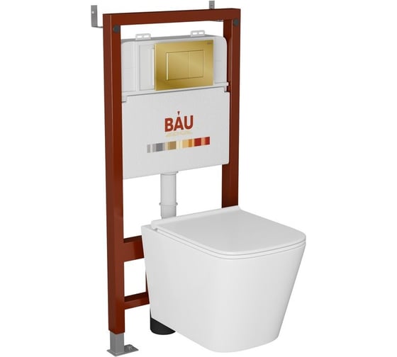 Комплект Bauedge BAU 6 в 1: инсталляция BAU PRO, унитаз подвесной безободковый Bau Stil PRO, сиденье быстросъемное микролифт, клавиша BAU Stil, золото Q111300-NS0001-PRO-Q00013 1