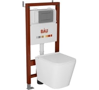 Комплект Bauedge BAU 6 в 1: инсталляция BAU PRO, унитаз подвесной безободковый Bau Stil PRO, сиденье быстросъемное микролифт, клавиша BAU Stil Gun Grey антивандальная, нержавеющая сталь серый металлик Q111300-NS0001-PRO-Q00017