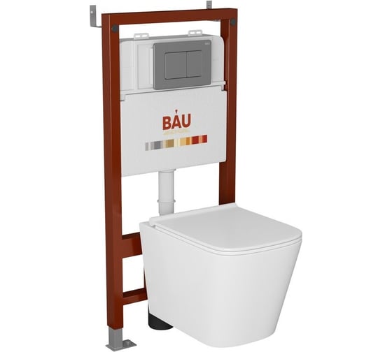 Комплект Bauedge BAU 6 в 1: инсталляция BAU PRO, унитаз подвесной безободковый Bau Stil PRO, сиденье быстросъемное микролифт, клавиша BAU Stil Gun Grey антивандальная, нержавеющая сталь серый металлик Q111300-NS0001-PRO-Q00017 1