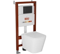 Комплект Bauedge BAU 6 в 1: инсталляция BAU PRO, унитаз подвесной безободковый Bau Stil PRO, сиденье быстросъемное микролифт, клавиша BAU Stil, черный матовый Q111300-NS0001-PRO-Q00003