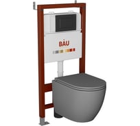 Комплект Bauedge BAU 6 в 1: инсталляция BAU PRO, унитаз подвесной торнадо обратного потока Bau Dream Hurricane-2, сиденье дюропласт микролифт, темно-серый матовый, клавиша BAU Stil, черная матовая Q111300-BL0001-HQ2-DG-Q00003