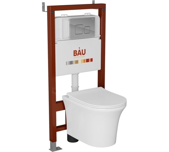 Комплект Bauedge BAU 6 в 1: инсталляция BAU PRO, унитаз подвесной безободковый Bau Spectrum PRO, быстросъемное сиденье микролифт, кнопка смыва BAU Soul, хром Q111300-NP0001-PRO-Q00016