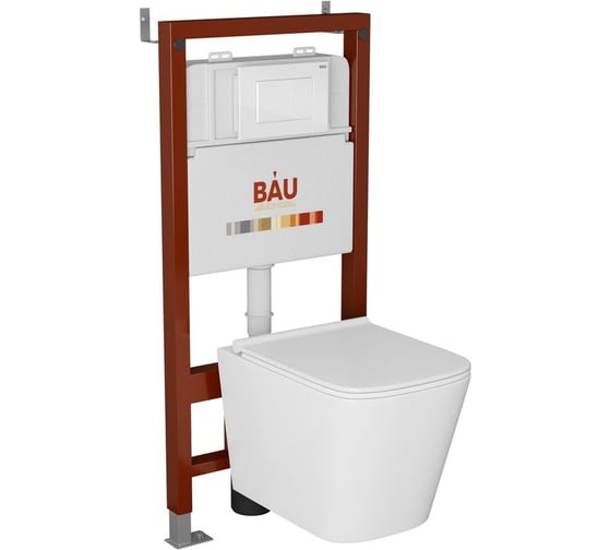 Комплект Bauedge BAU 6 в 1: инсталляция BAU PRO, унитаз подвесной безободковый Bau Stil PRO, сиденье быстросъемное микролифт, клавиша BAU Stil, белый глянец Q111300-NS0001-PRO-Q00001 1