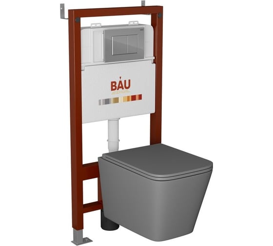 Комплект Bauedge BAU 6 в 1: инсталляция BAU PRO, унитаз подвесной безободковый торнадо обратного потока Bau Stil Hurricane-2, сиденье микролифт, темно-серый матовый, клавиша BAU Stil, хром Q111300-BS0001-HQ2-DG-Q00002 1