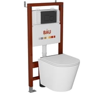 Комплект Bauedge BAU 6 в 1: инсталляция BAU PRO, унитаз подвесной безободковый Bau Nimb LUX, сиденье дюропласт микролифт со вставкой из нержавеющей стали, кнопка смыва BAU Soul, черная матовая Q111300-BK0001-LUX-Q00015
