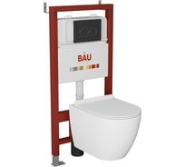 Комплект Bauedge BAU 6 в 1: инсталляция BAU PRO, унитаз подвесной безободковый Bau Dream PRO, сиденье дюропласт микролифт, кнопка смыва BAU Dream для инсталляциии, черный матовый Q111300-NL0001-PRO-Q00005