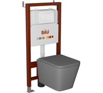 Комплект Bauedge BAU 6 в 1: инсталляция BAU PRO, унитаз подвесной безободковый торнадо обратного потока Bau Stil Hurricane-2, сиденье микролифт, темно-серый матовый, клавиша BAU Stil, белый глянец Q111300-BS0001-HQ2-DG-Q00001