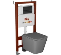 Комплект Bauedge BAU 6 в 1: инсталляция BAU PRO, унитаз подвесной безободковый торнадо обратного потока Bau Stil Hurricane-2, сиденье микролифт, темно-серый матовый, клавиша из стекла BAU Dream, черная Q111300-BS0001-HQ2-DG-Q00011
