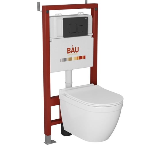 Комплект Bauedge BAU 6 в 1: инсталляция BAU PRO, унитаз подвесной безободковый Bau Mif PRO, сиденье быстросъемное микролифт, кнопка смыва BAU Soul, черная матовая Q111300-NT0002-PRO-Q00015 1