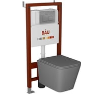 Комплект Bauedge BAU 6 в 1: инсталляция BAU PRO, унитаз подвесной безободковый торнадо обратного потока Bau Stil Hurricane-2, сиденье микролифт, темно-серый матовый, клавиша BAU Soul, хром Q111300-BS0001-HQ2-DG-Q00016