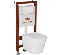Комплект Bauedge BAU 6 в 1: инсталляция BAU PRO, унитаз подвесной безободковый Bau Stil PRO, сиденье быстросъемное микролифт, клавиша BAU Hotel, белый глянец Q111300-NS0001-PRO-Q00006