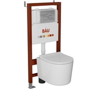 Комплект Bauedge BAU 6 в 1: инсталляция BAU PRO, унитаз подвесной безободковый Bau Hotel PRO, быстросъемное сиденье микролифт, кнопка смыва BAU Soul, хром Q111300-NM0003-PRO-Q00016