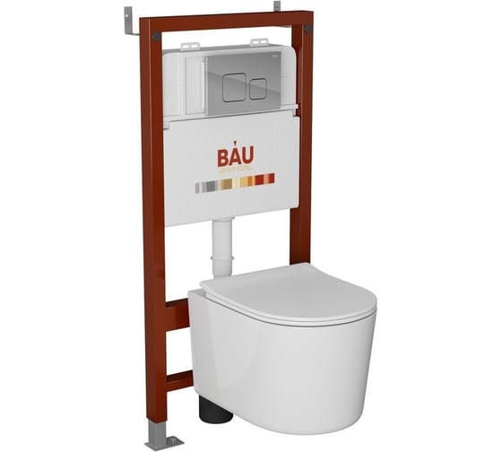 Комплект Bauedge BAU 6 в 1: инсталляция BAU PRO, унитаз подвесной безободковый Bau Hotel PRO, быстросъемное сиденье микролифт, кнопка смыва BAU Soul, хром Q111300-NM0003-PRO-Q00016 1