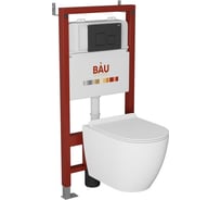 Комплект Bauedge BAU 6 в 1: инсталляция BAU PRO, унитаз подвесной безободковый Bau Dream PRO, сиденье дюропласт микролифт, кнопка смыва BAU Soul для инсталляции, черная матовая Q111300-NL0001-PRO-Q00015
