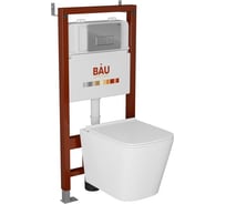 Комплект Bauedge BAU 6 в 1: инсталляция BAU PRO, унитаз подвесной безободковый Bau Stil PRO, сиденье быстросъемное микролифт, клавиша BAU Hotel, хром Q111300-NS0001-PRO-Q00007